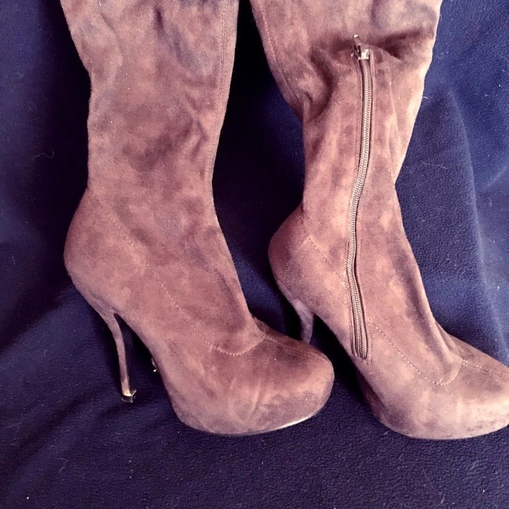 Grey Suede Over the Knee Boot by Lillian
